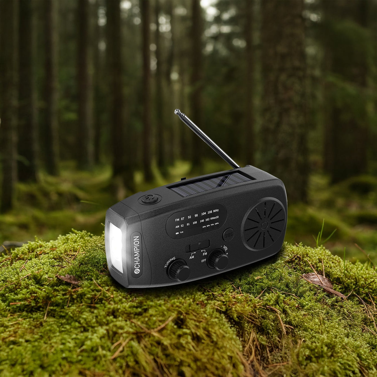 Champion Vevradio Med Ficklampa Och Solcell Svart