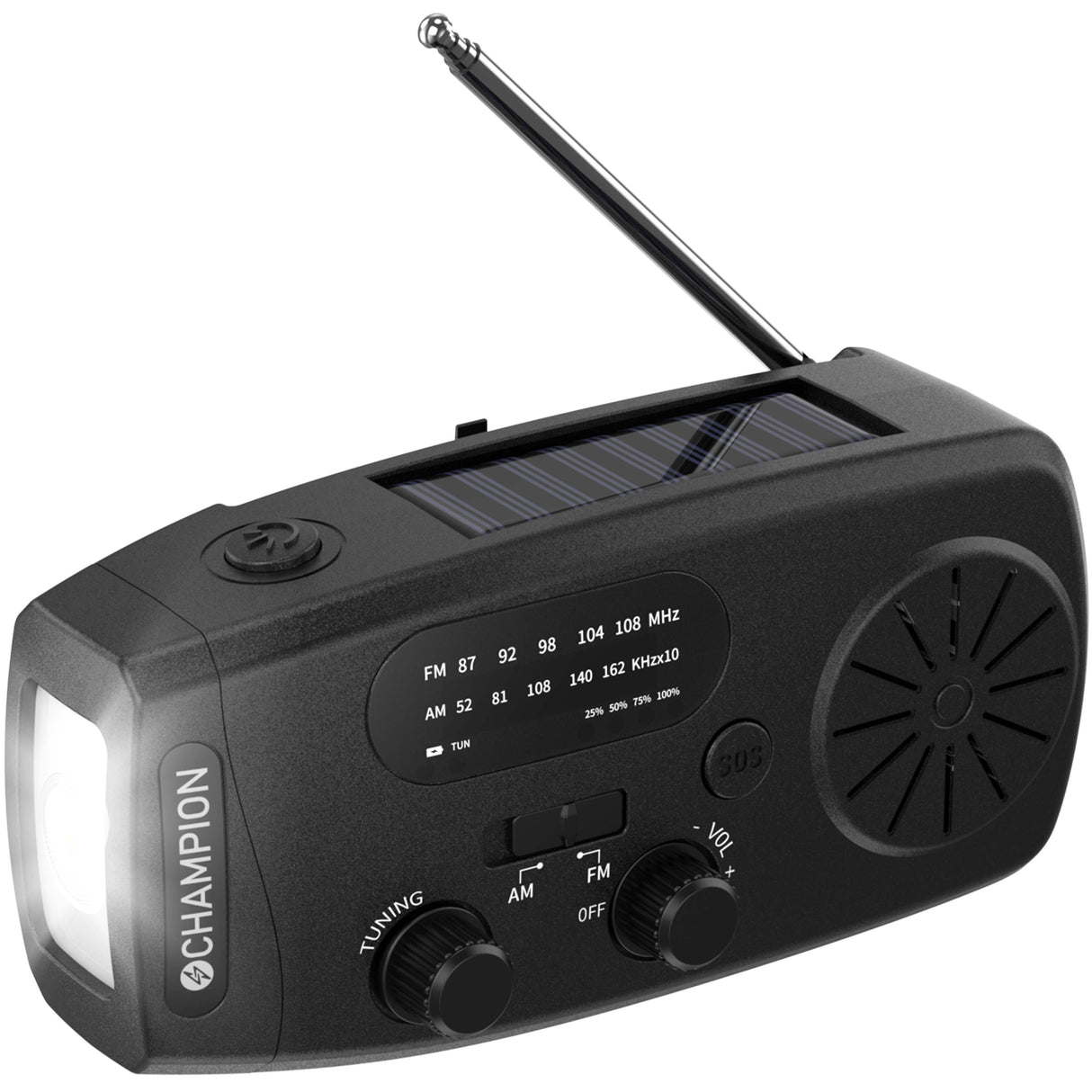 Champion Vevradio Med Ficklampa Och Solcell Svart