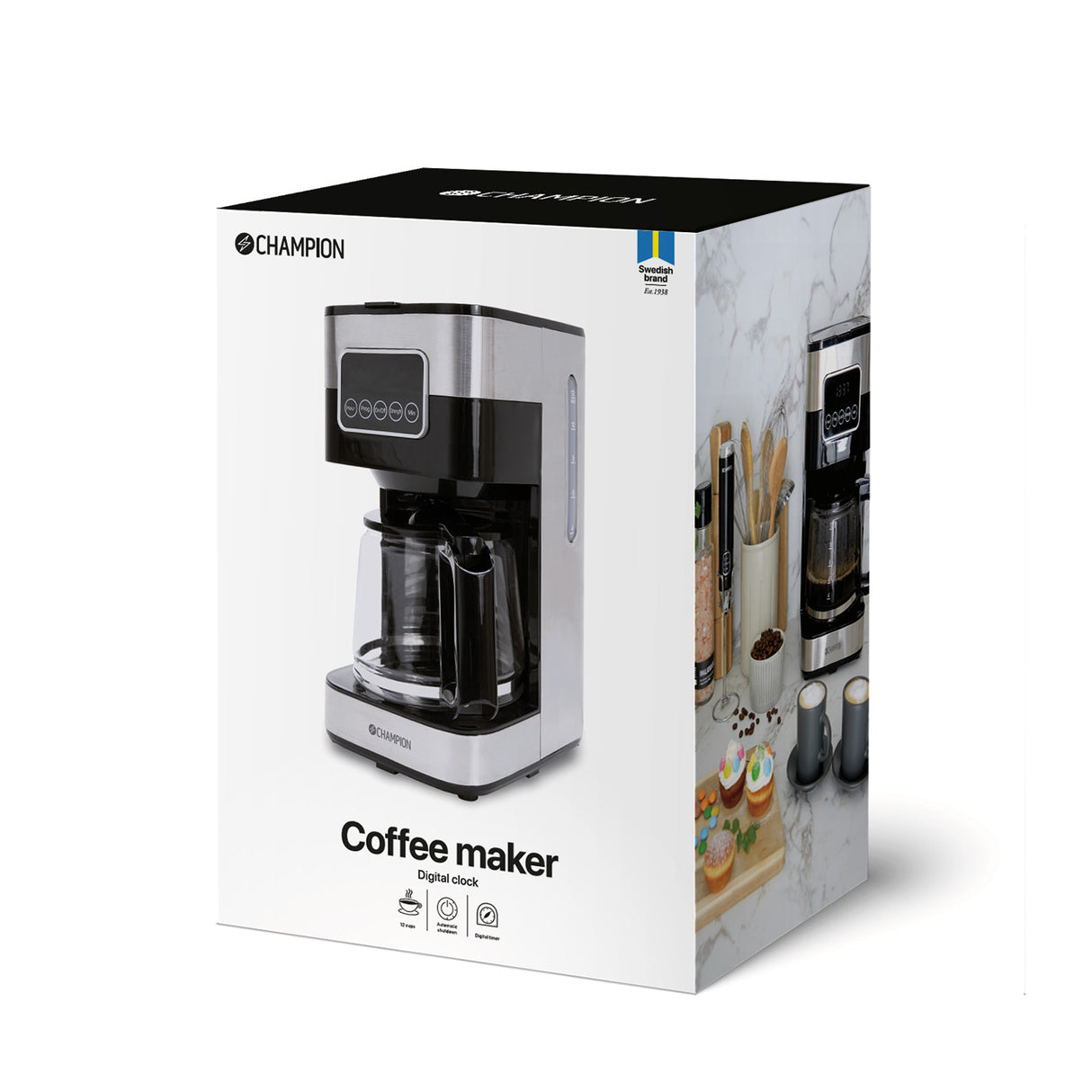 Champion Kaffebryggare Digital 12-koppar/1,5L KB400 Rostfri