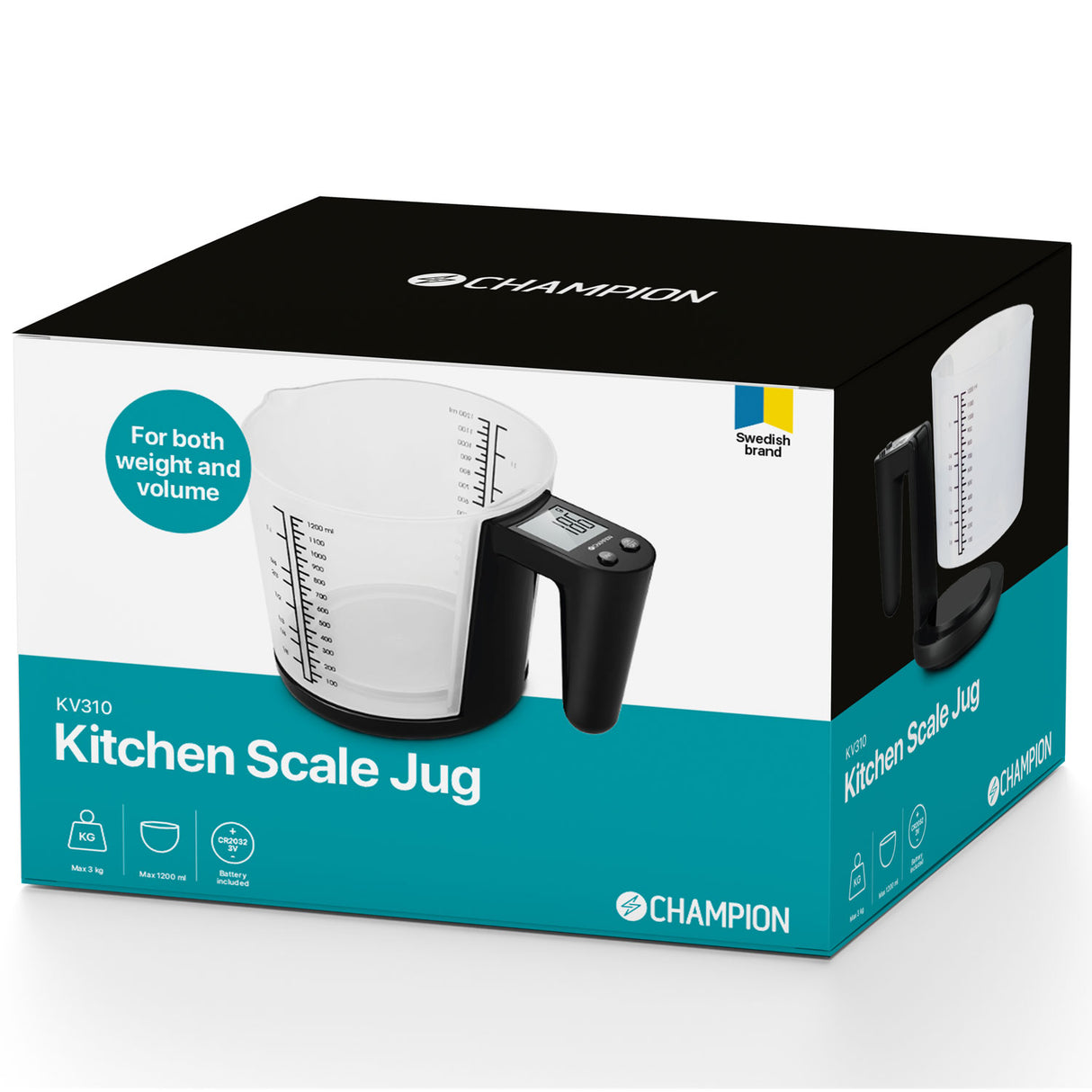 Champion Köksvåg Måttbägare 3kg 1200ml KV310 - Svart