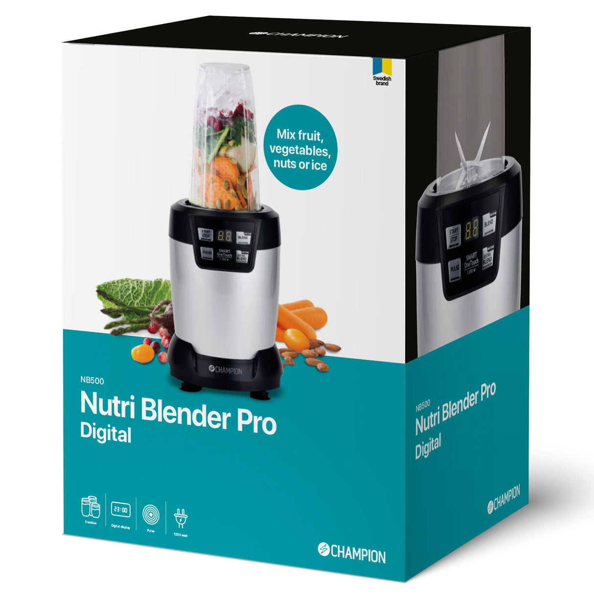 Champion Nutrition Blender Pro Digital 1200W NB500 /Silver - Svart