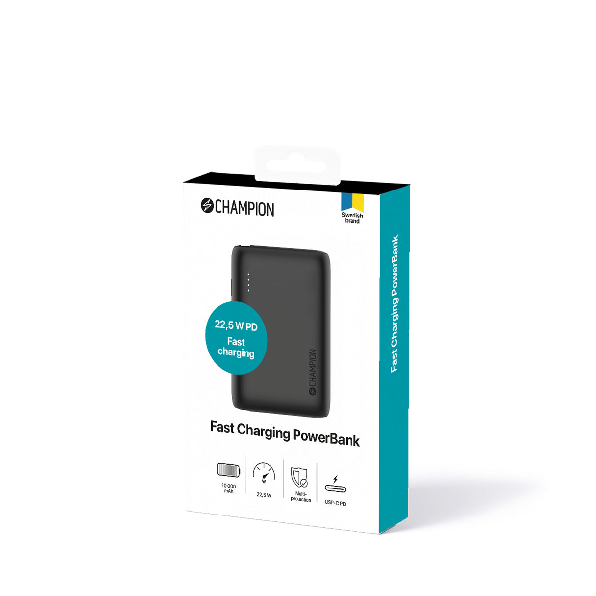 Champion PowerBank 10.000 mAh 22.5W PD - Svart
