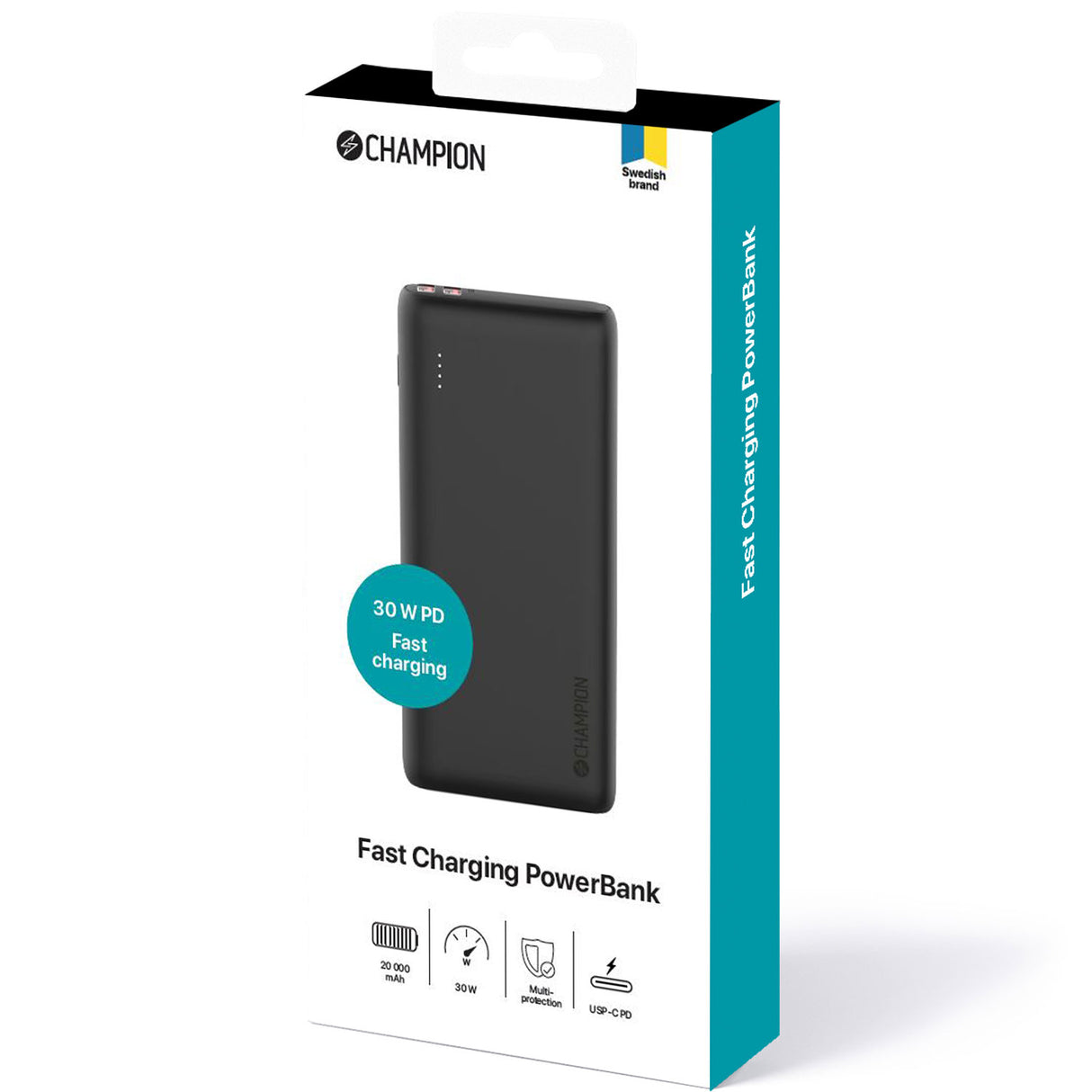 Champion PowerBank 20.000 mAh 30W PD - Svart
