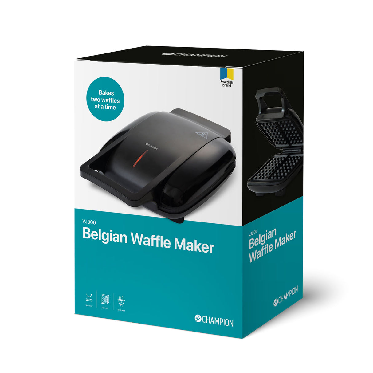 Champion Belgiskt Våffeljärn Dubbelt 1000W VJ300 - Svart