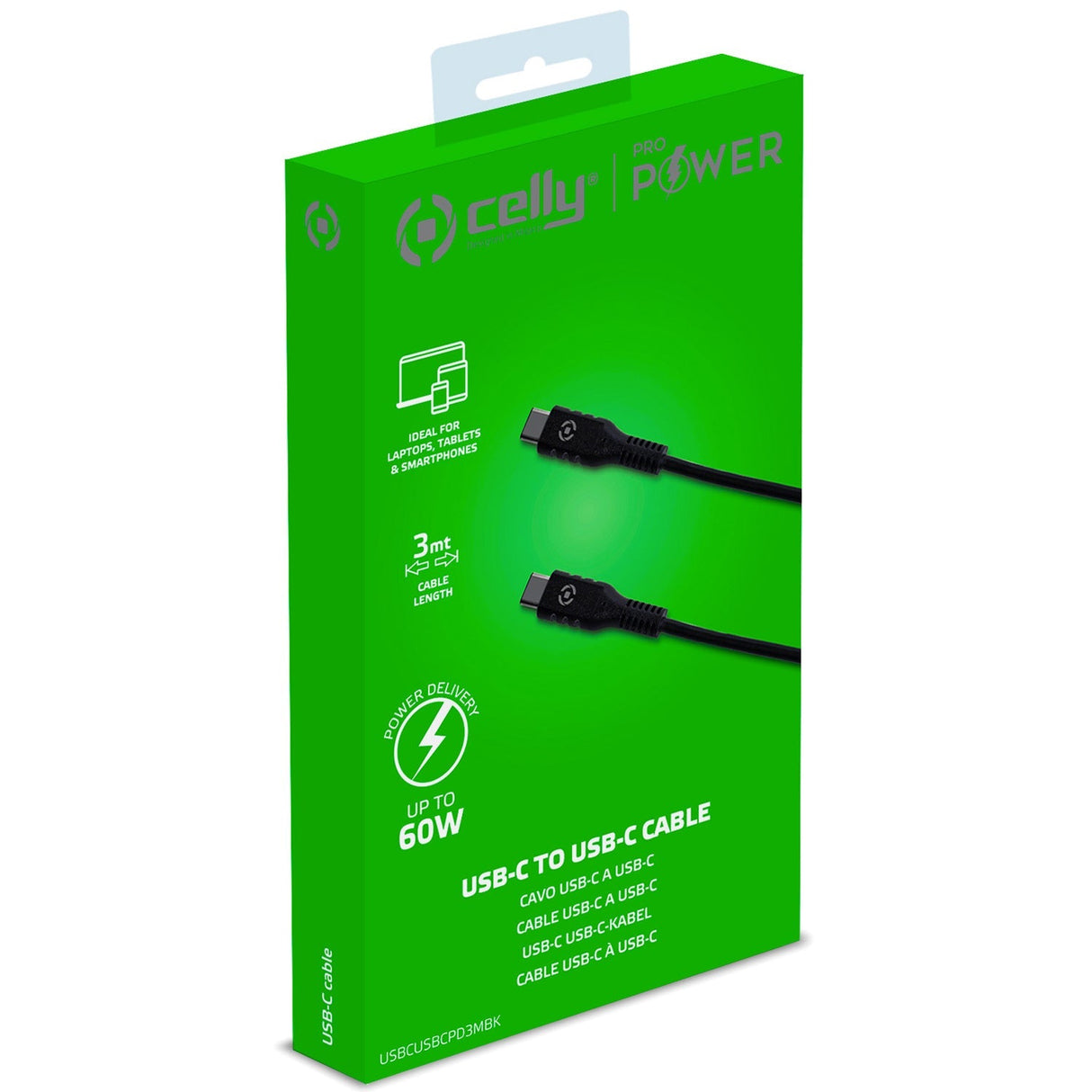 Celly USB-PD USB-C - USB-C Cable 60W 3m