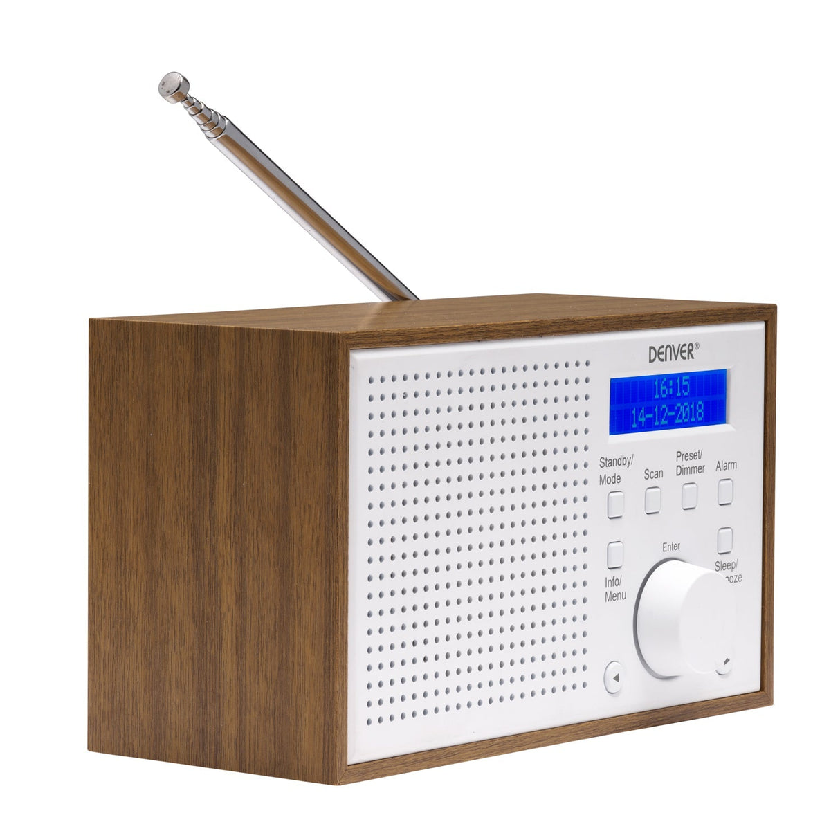 Denver Radio DAB+/FM Klocka Alarm DAB-46W Trä/Vit