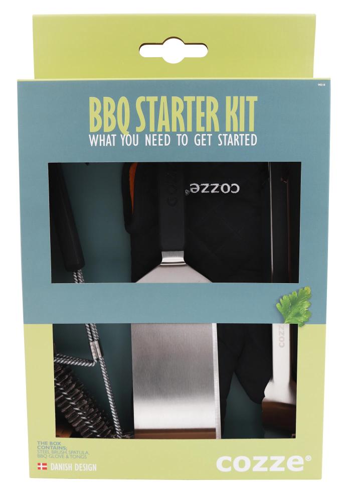 Cozze® BBQ set 4 delar: stekspade, tång, grillborste & Grillhandske