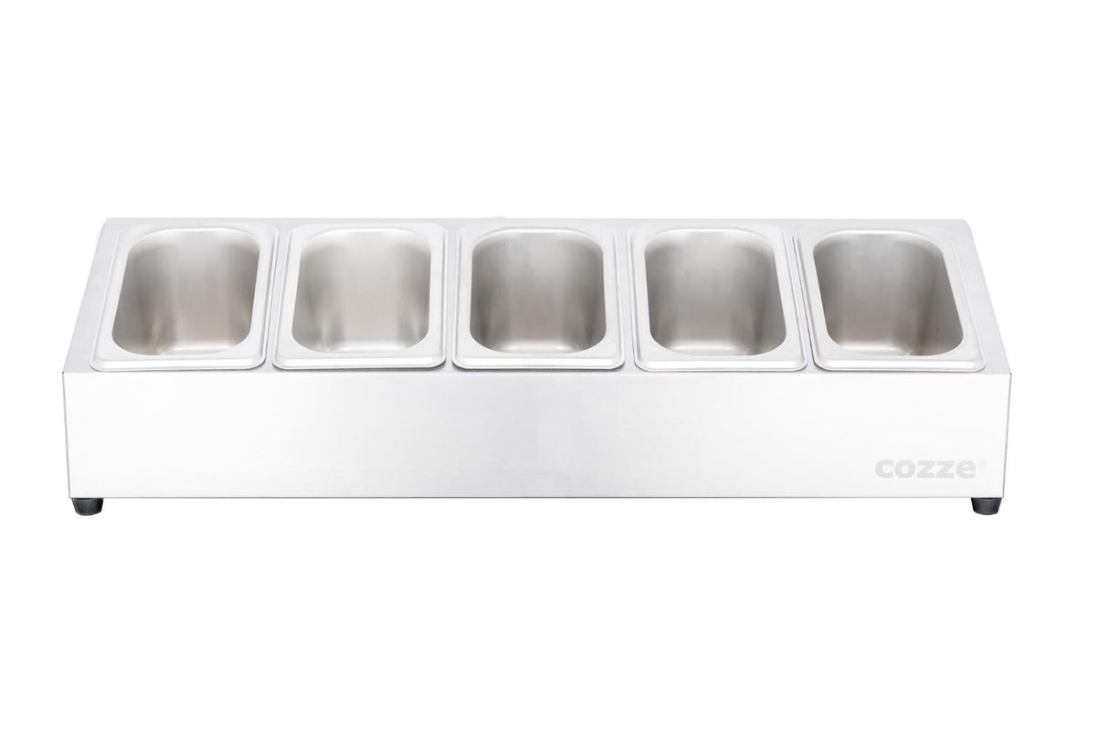 Cozze® toppingstation, 5 fack, rostfritt stål