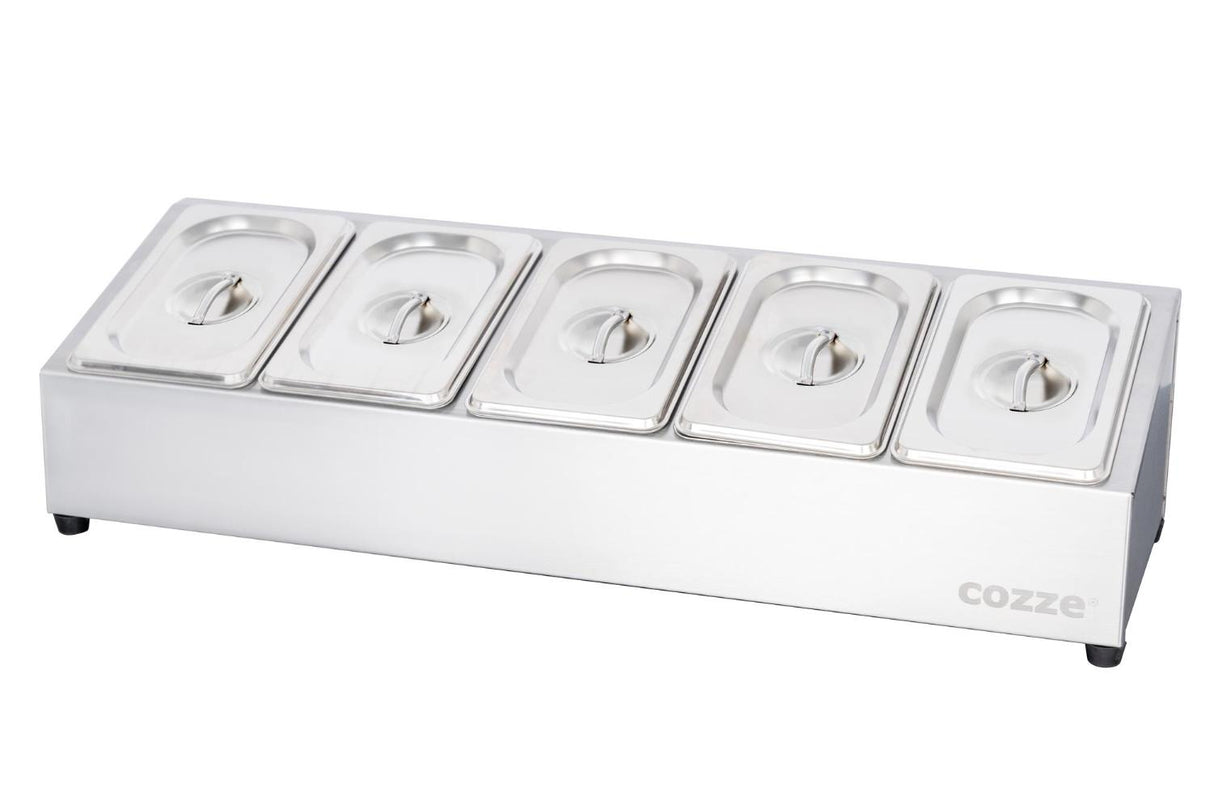 Cozze® toppingstation, 5 fack, rostfritt stål