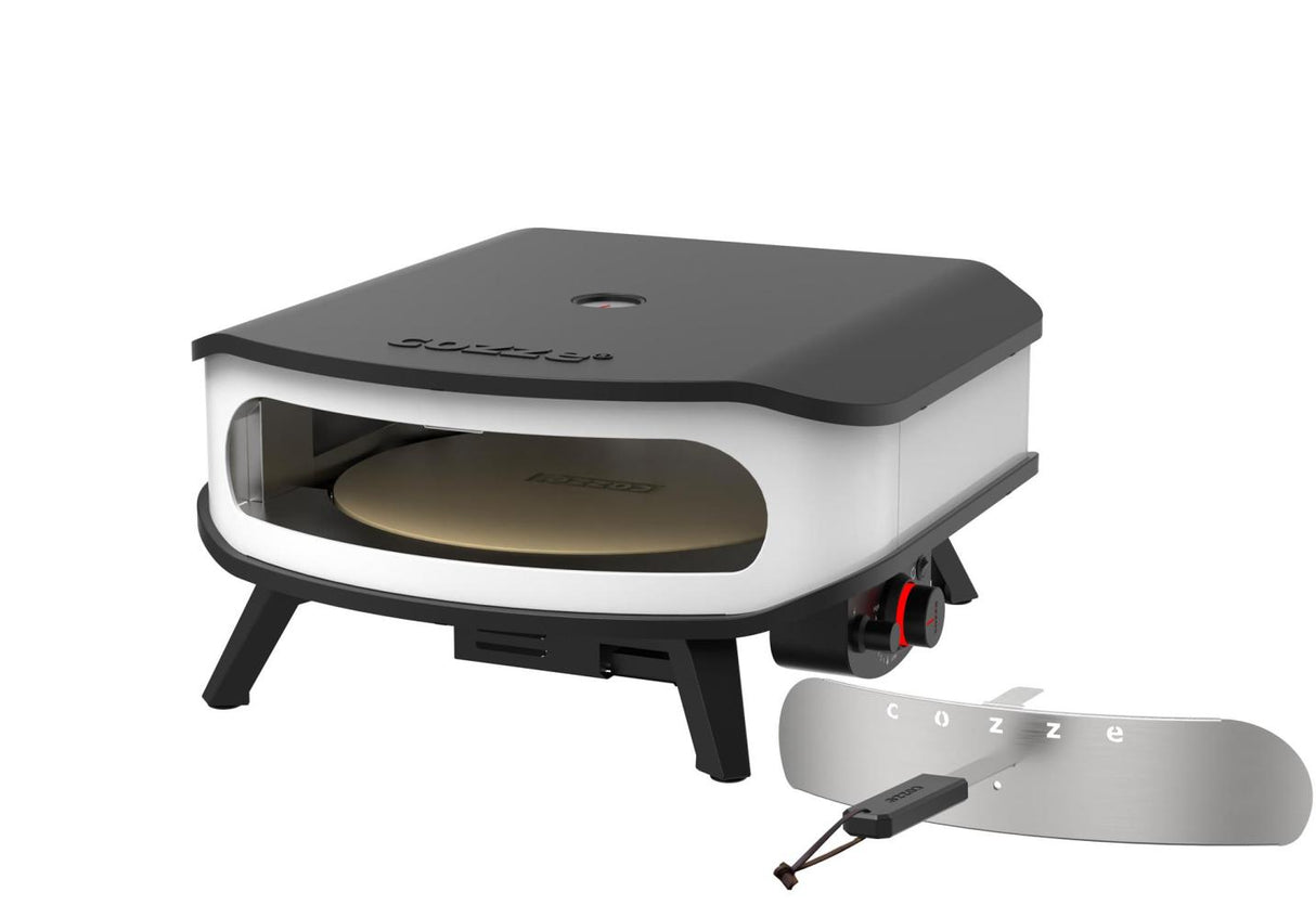Cozze® Rotate 17" pizzaugn med roterande pizzasten, LED-belysning och lucka